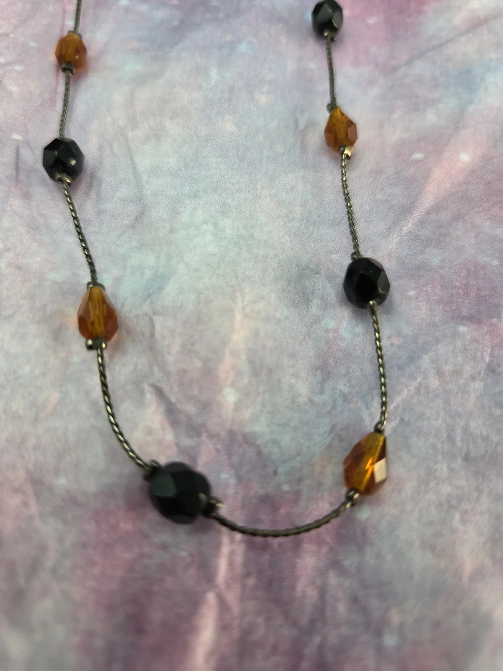 Amber and Black Beaded Necklace & Earring Set